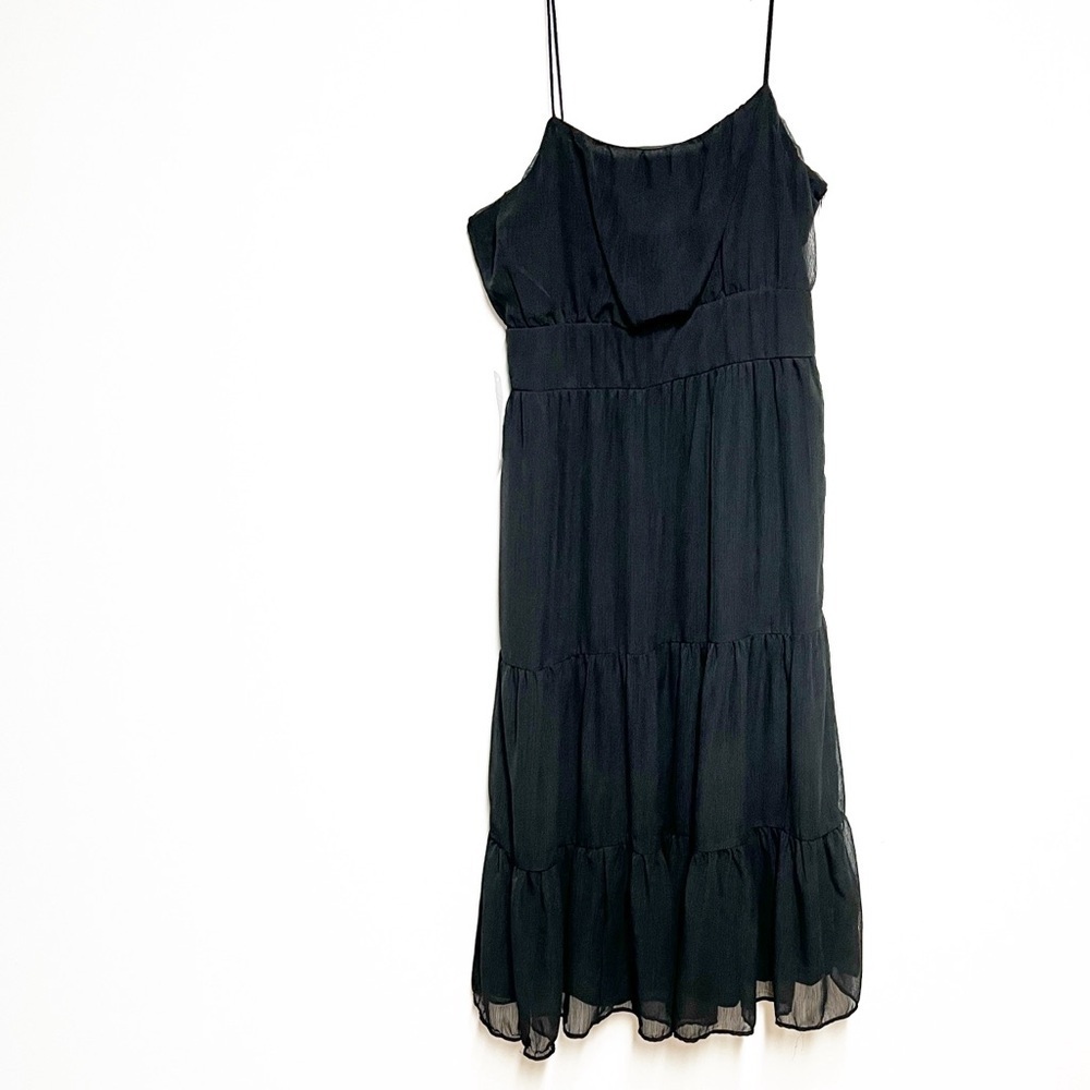 NWT NSR SILKY CHIFFON Tiered MIDI DRESS IN BLACK Sz M